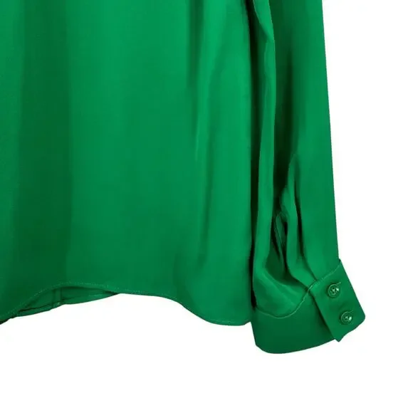 Alice + Olivia NWT Solid Kelly Green Long Sleeve Button Up Classy Blouse $265 - Picture 5 of 10